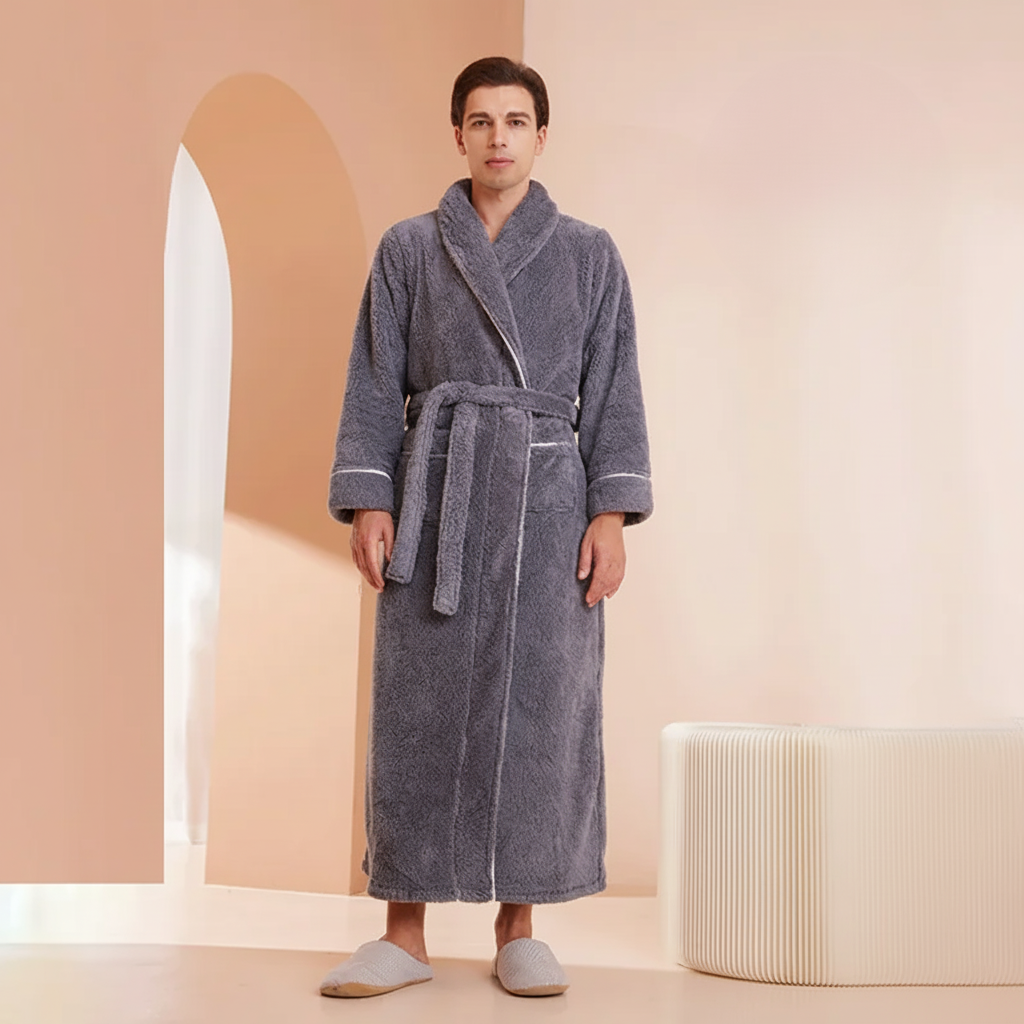Robe de banho confortável de inverno, com mangas compridas — robe térmico macio para estar em casa