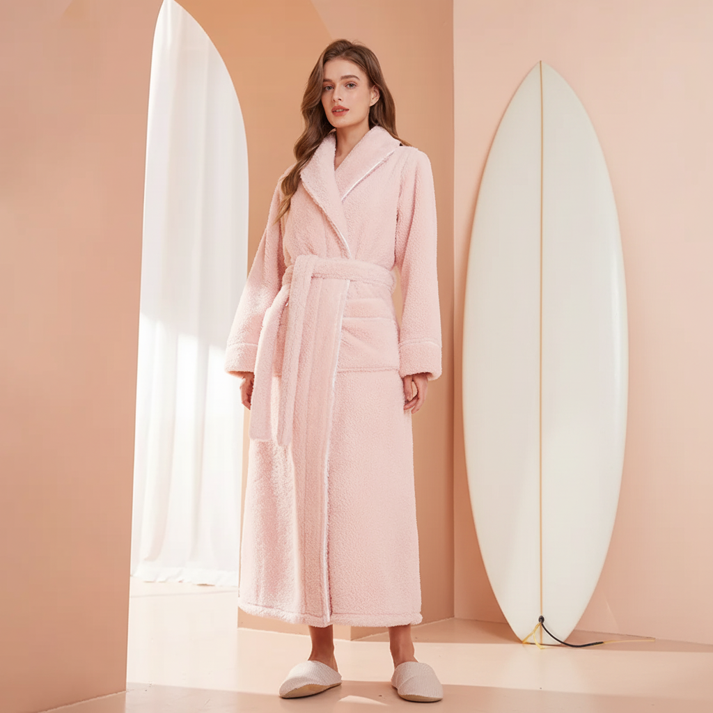 Robe de banho confortável de inverno, com mangas compridas — robe térmico macio para estar em casa