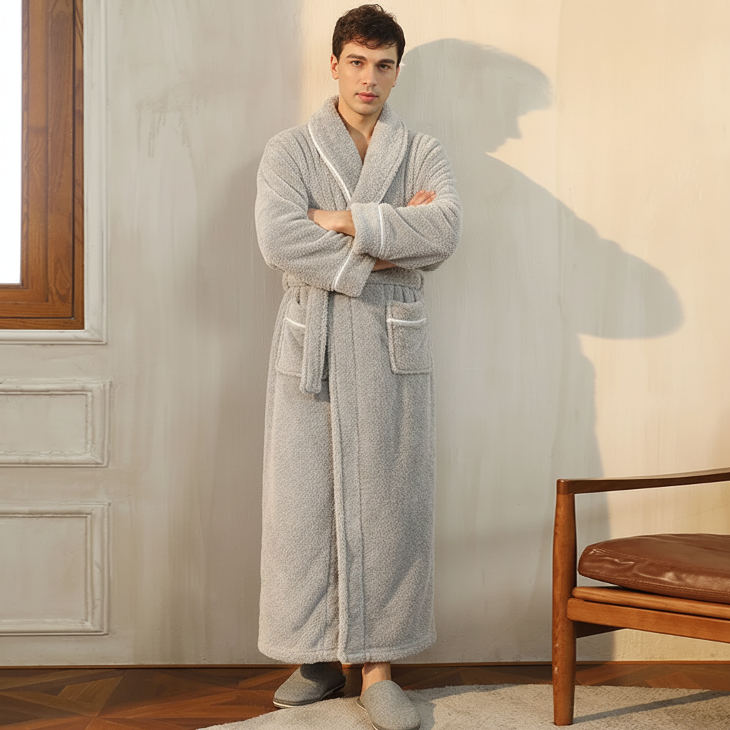 Robe de banho confortável de inverno, com mangas compridas — robe térmico macio para estar em casa