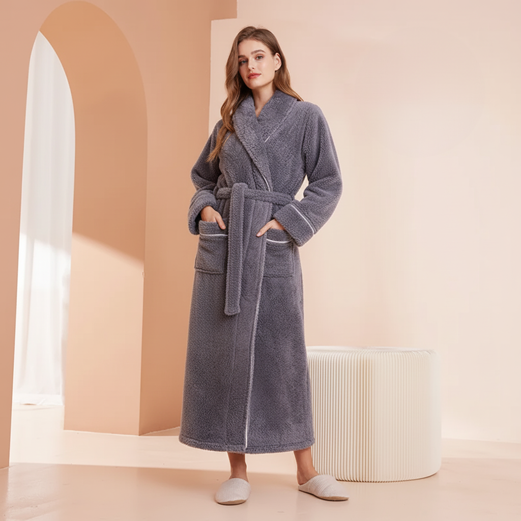 Robe de banho confortável de inverno, com mangas compridas — robe térmico macio para estar em casa