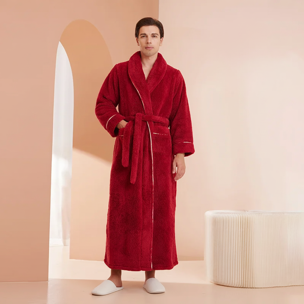 Robe de banho confortável de inverno, com mangas compridas — robe térmico macio para estar em casa