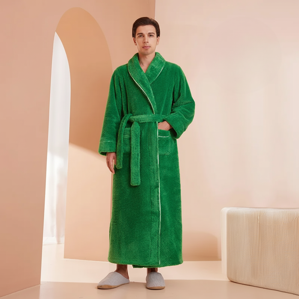 Robe de banho confortável de inverno, com mangas compridas — robe térmico macio para estar em casa