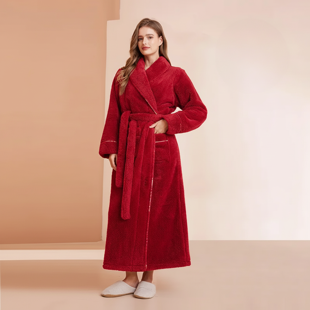 Robe de banho confortável de inverno, com mangas compridas — robe térmico macio para estar em casa
