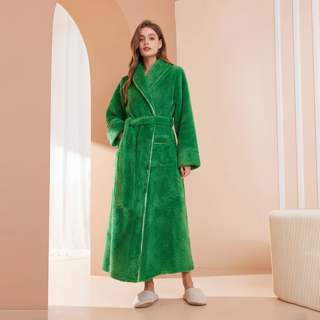 Robe de banho confortável de inverno, com mangas compridas — robe térmico macio para estar em casa