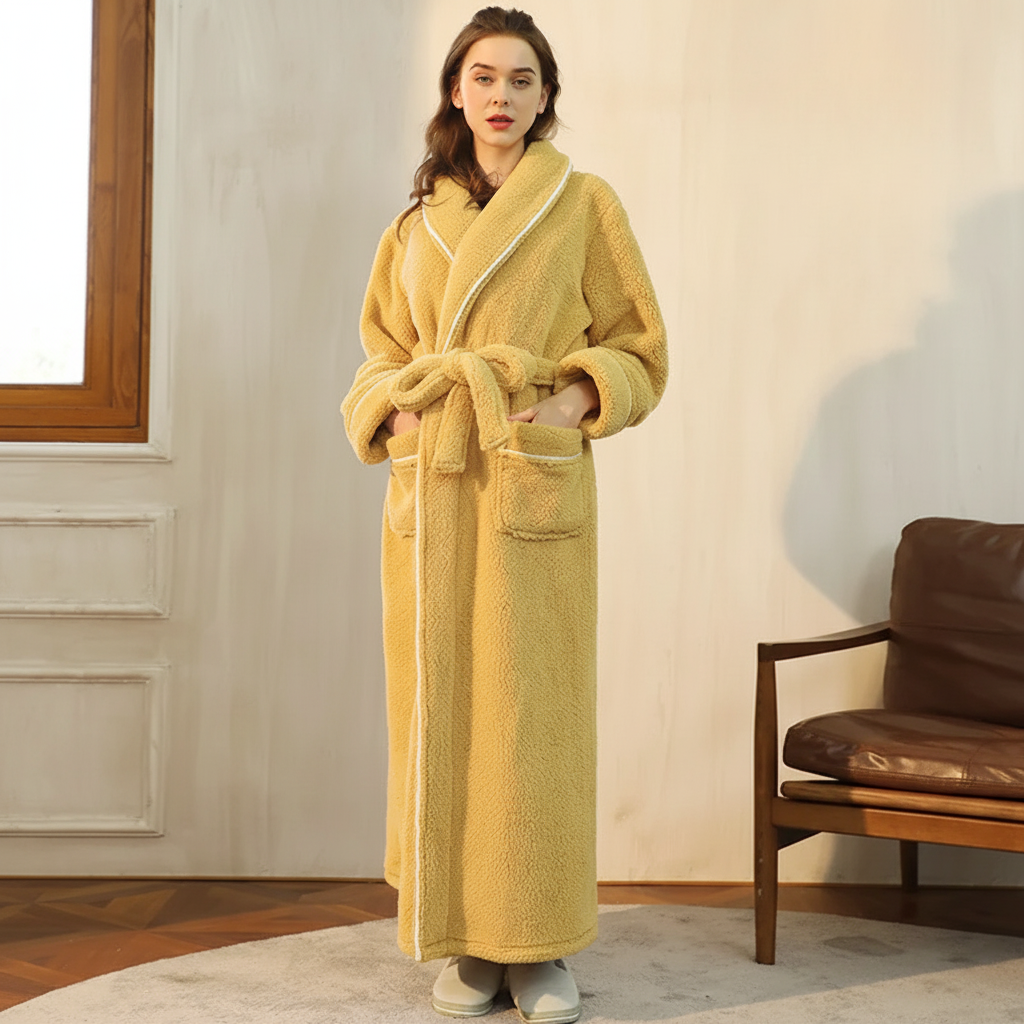 Robe de banho confortável de inverno, com mangas compridas — robe térmico macio para estar em casa