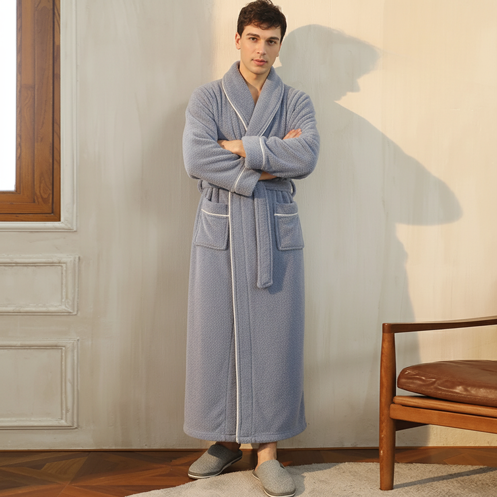 Robe de banho confortável de inverno, com mangas compridas — robe térmico macio para estar em casa
