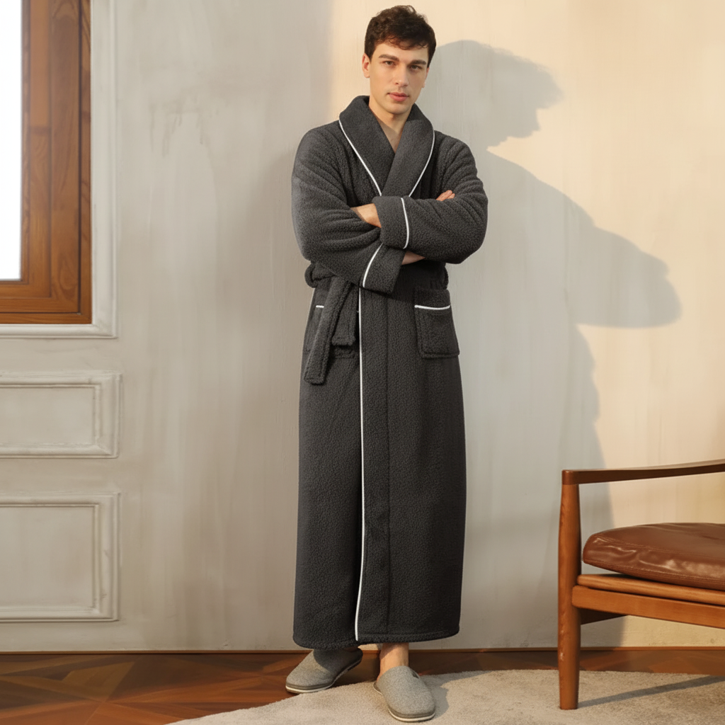 Robe de banho confortável de inverno, com mangas compridas — robe térmico macio para estar em casa