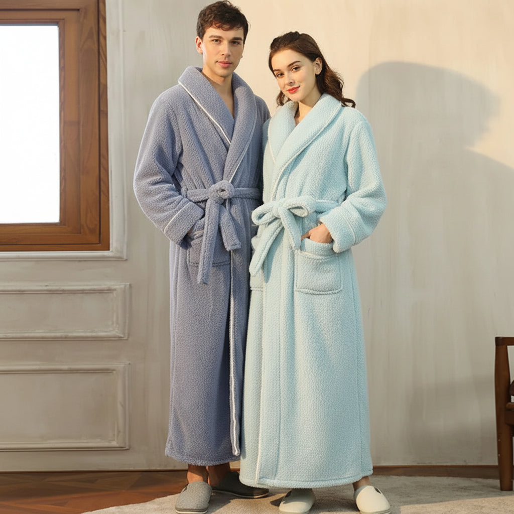 Robe de banho confortável de inverno, com mangas compridas — robe térmico macio para estar em casa