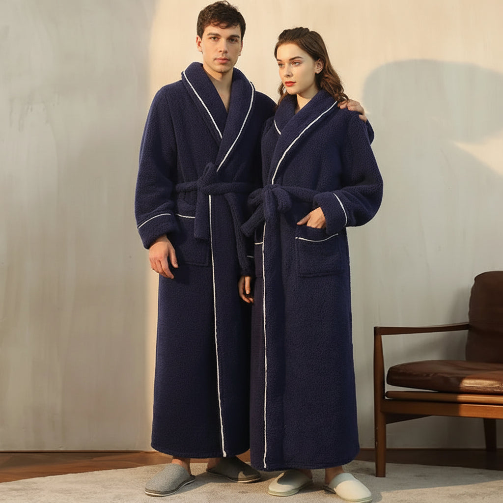 Robe de banho confortável de inverno, com mangas compridas — robe térmico macio para estar em casa