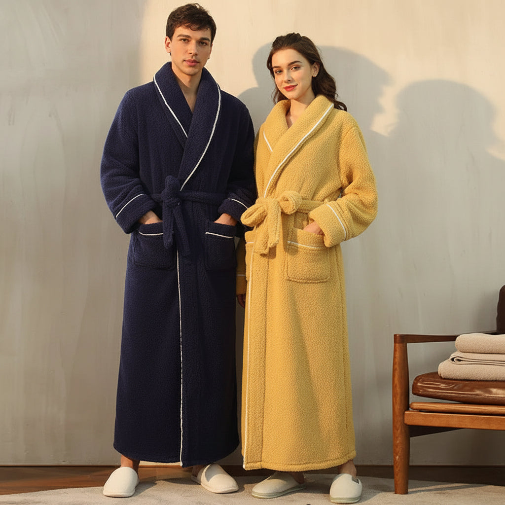 Robe de banho confortável de inverno, com mangas compridas — robe térmico macio para estar em casa