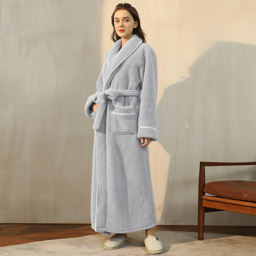 Robe de banho confortável de inverno, com mangas compridas — robe térmico macio para estar em casa