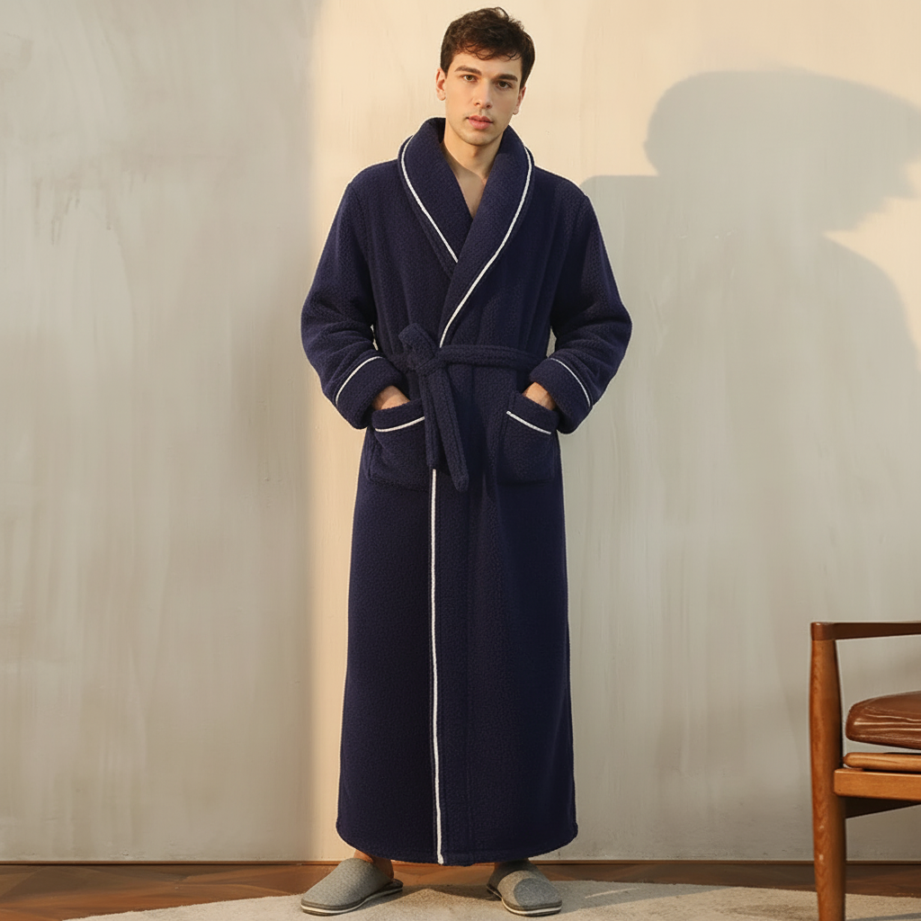 Robe de banho confortável de inverno, com mangas compridas — robe térmico macio para estar em casa
