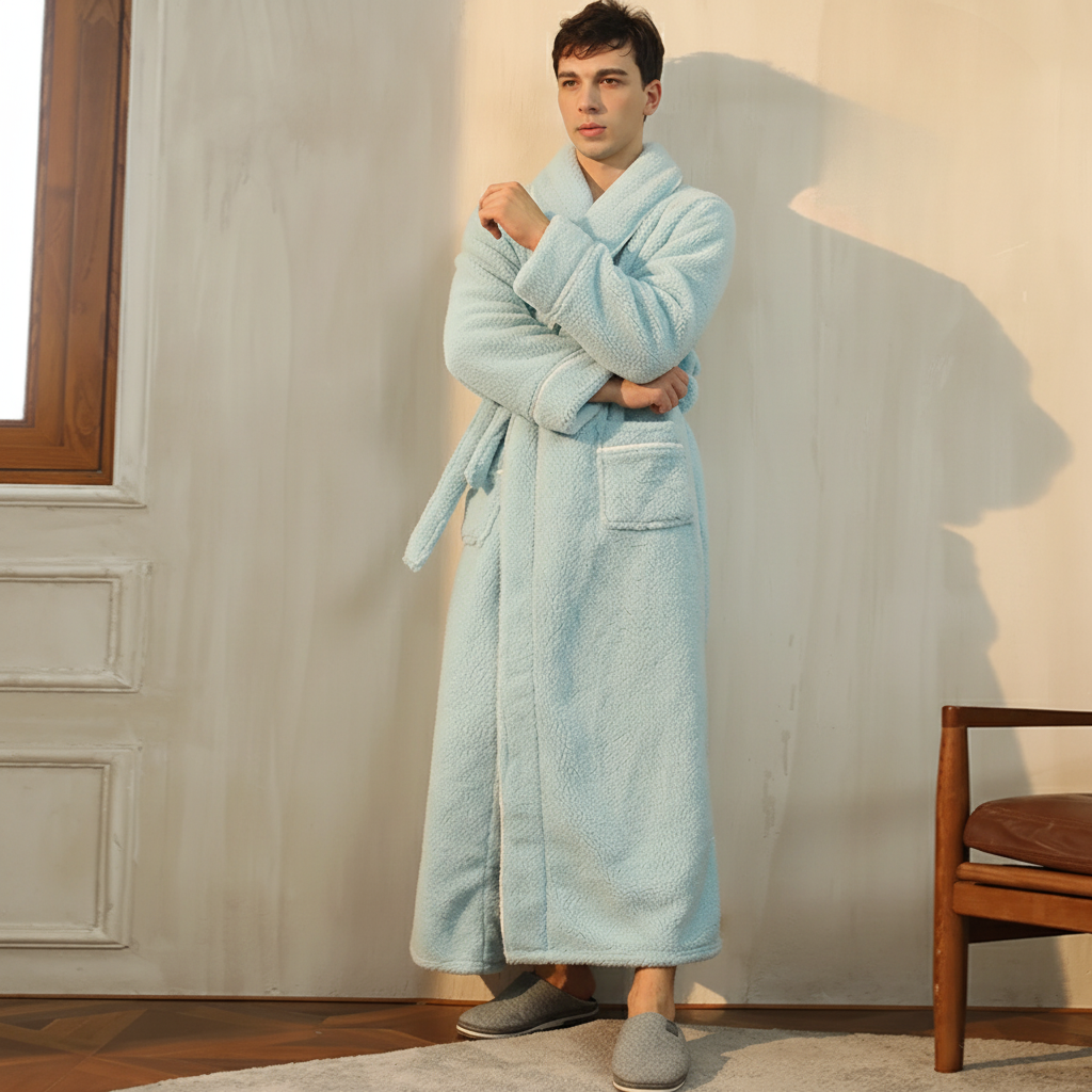 Robe de banho confortável de inverno, com mangas compridas — robe térmico macio para estar em casa