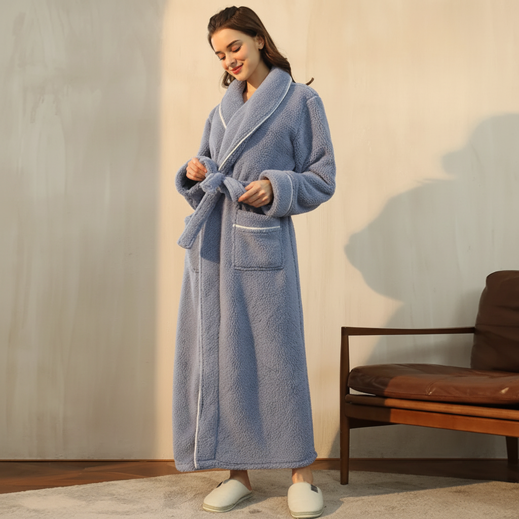 Robe de banho confortável de inverno, com mangas compridas — robe térmico macio para estar em casa
