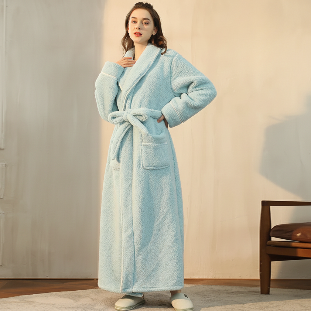 Robe de banho confortável de inverno, com mangas compridas — robe térmico macio para estar em casa