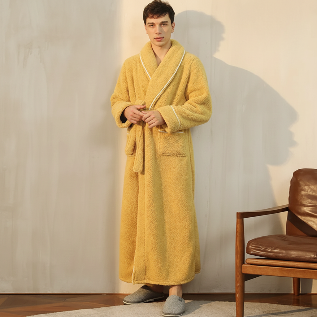 Robe de banho confortável de inverno, com mangas compridas — robe térmico macio para estar em casa