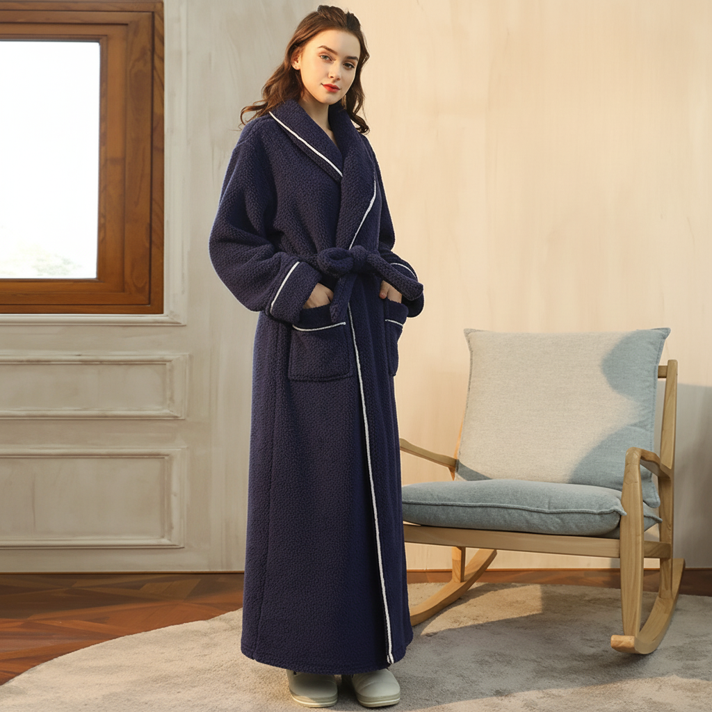 Robe de banho confortável de inverno, com mangas compridas — robe térmico macio para estar em casa