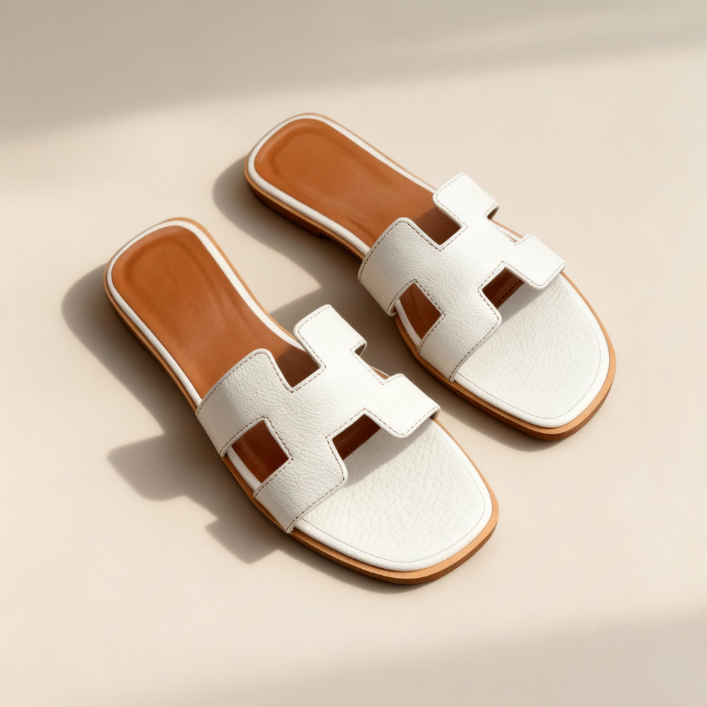 Slip-in-sandaler med öppen tå — platt komfortsula, greppvänlig yttersula