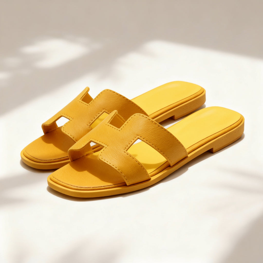 Slip-in-sandaler med öppen tå — platt komfortsula, greppvänlig yttersula