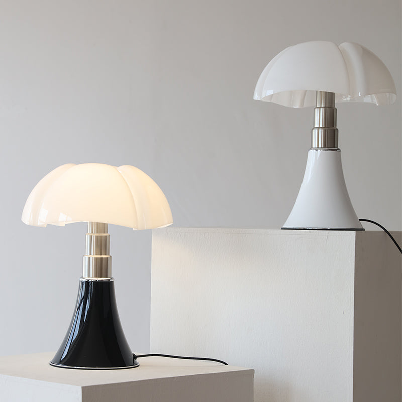 Lampada da tavolo a fungo rétro moderna — LED integrato, finitura lucida