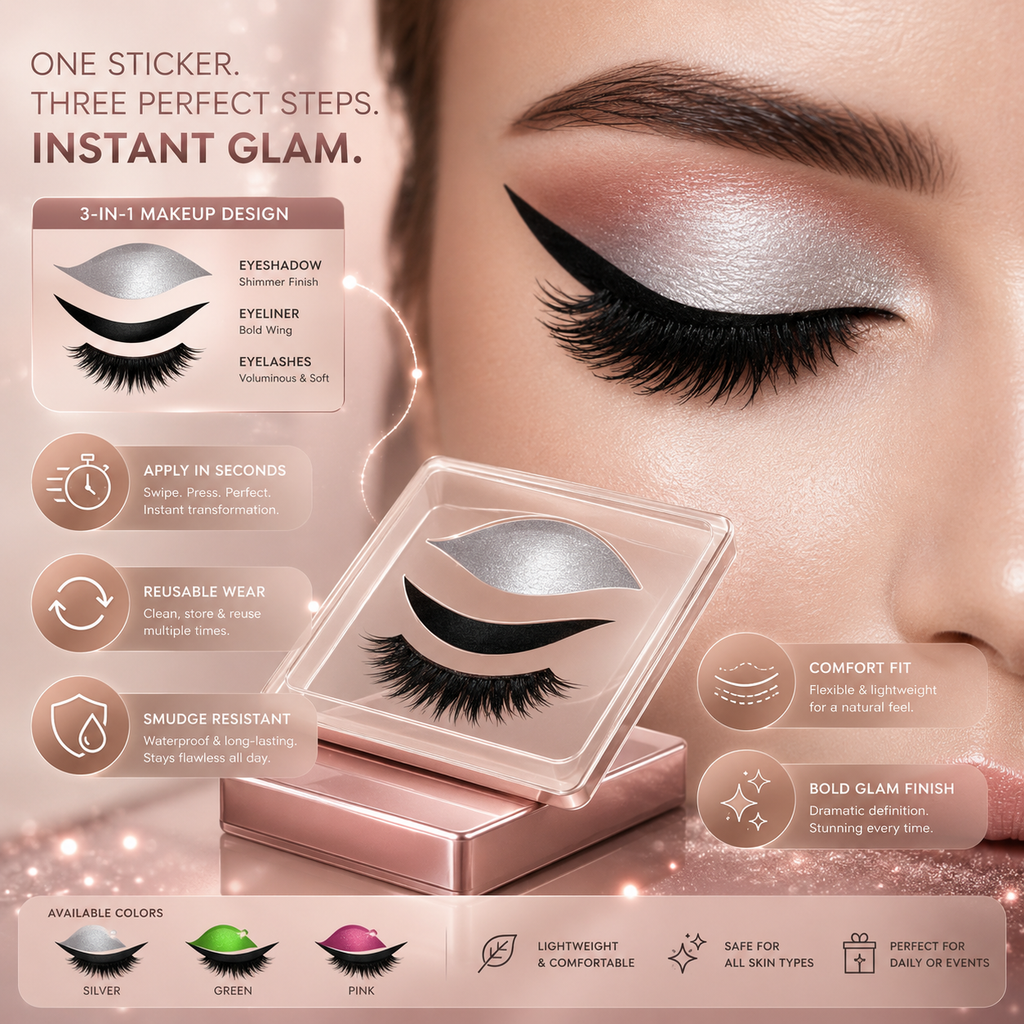 Pestañas postizas 3 en 1 reutilizables, pegatinas de sombra de ojos y delineador | Meowbutter