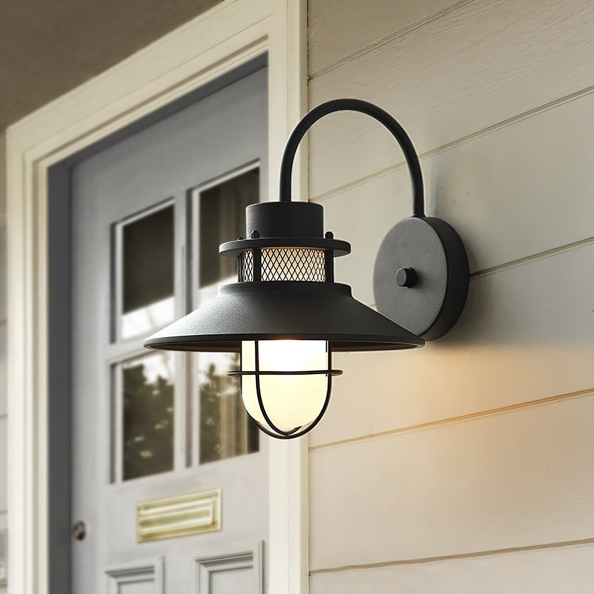 Lanterne murale industrielle Felix - luminaire à cage en acier étanche, 32×25×29cm