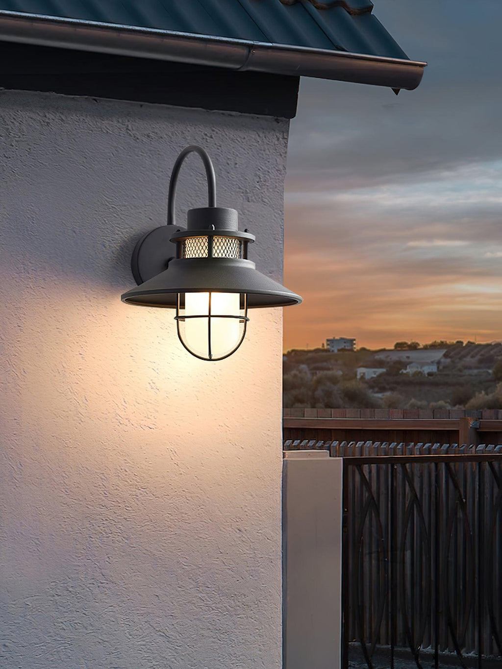 Lanterne murale industrielle Felix - luminaire à cage en acier étanche, 32×25×29cm