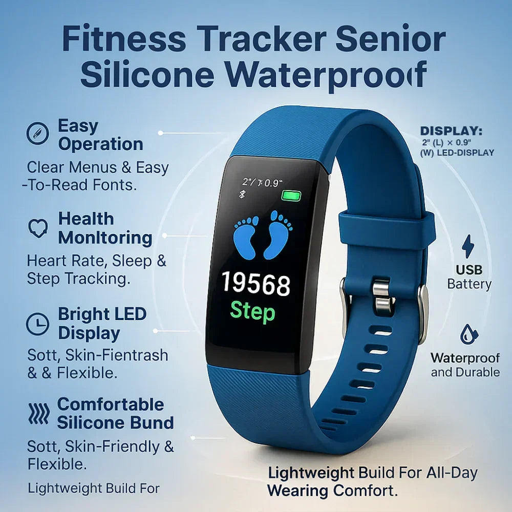 Fitnesshorloge voor senioren - LED-display van 5×2.2 cm, hartslagmeting