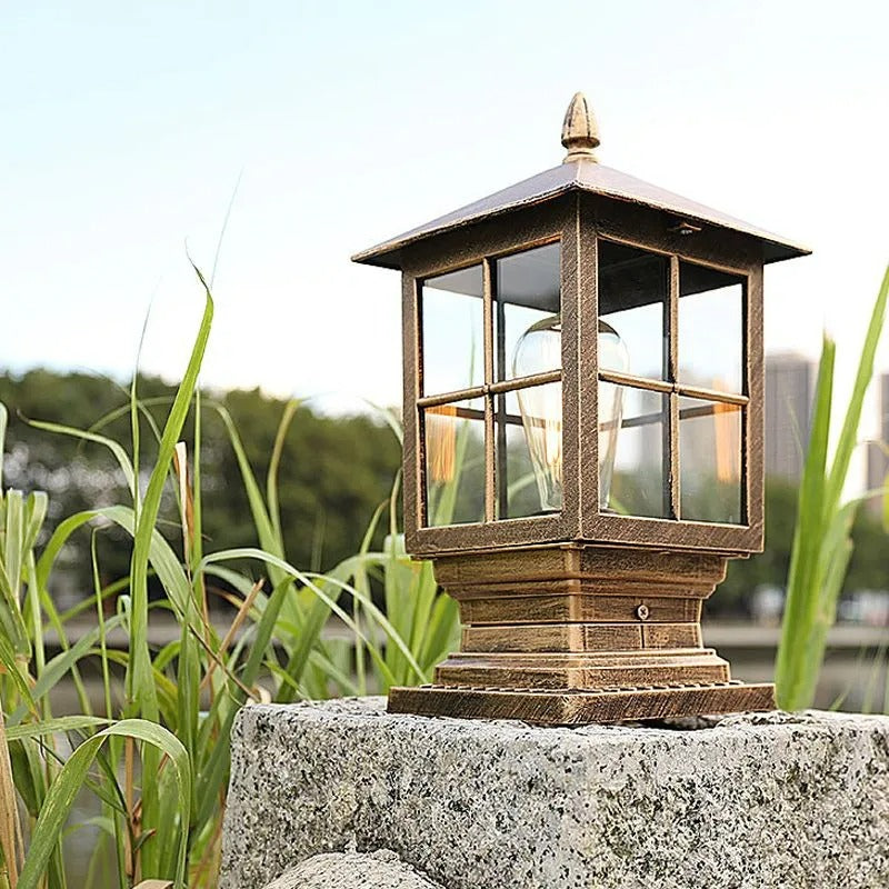 Garden Lantern Outdoor Light In Metal And Glass IP65 Black And Bronze
