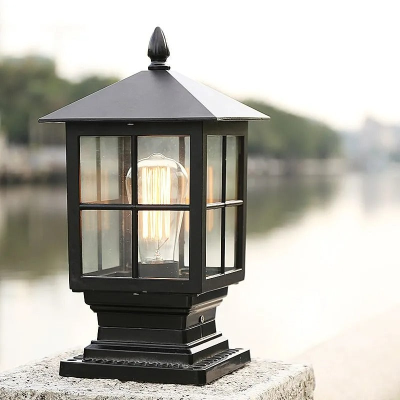 Garden Lantern Outdoor Light In Metal And Glass IP65 Black And Bronze