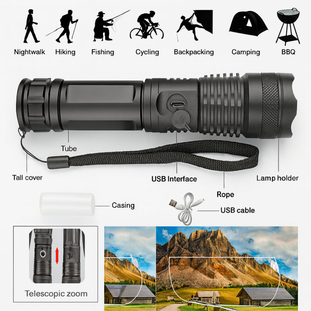 Linterna LED recargable portátil para exteriores | Meowbutter