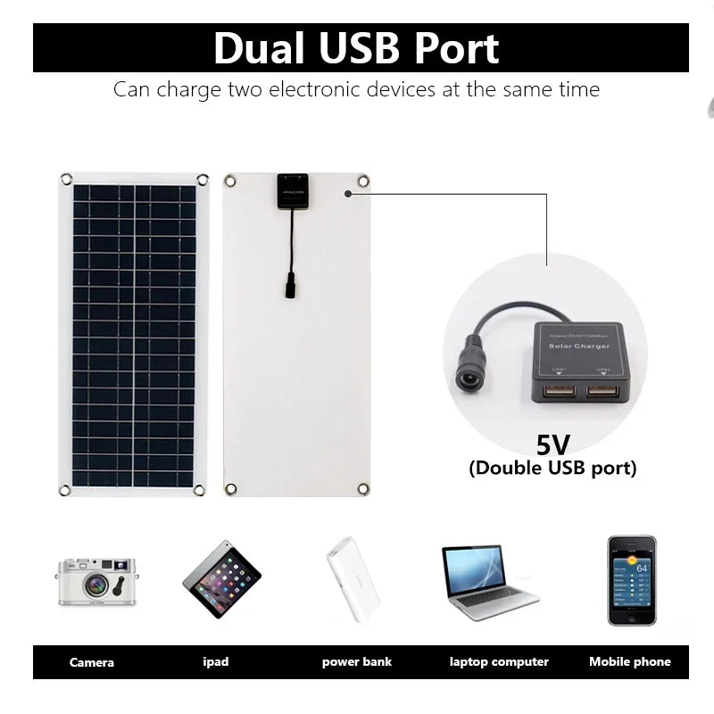 1200 W:n joustava monokiteinen aurinkopaneeli, kaksi USB-porttia