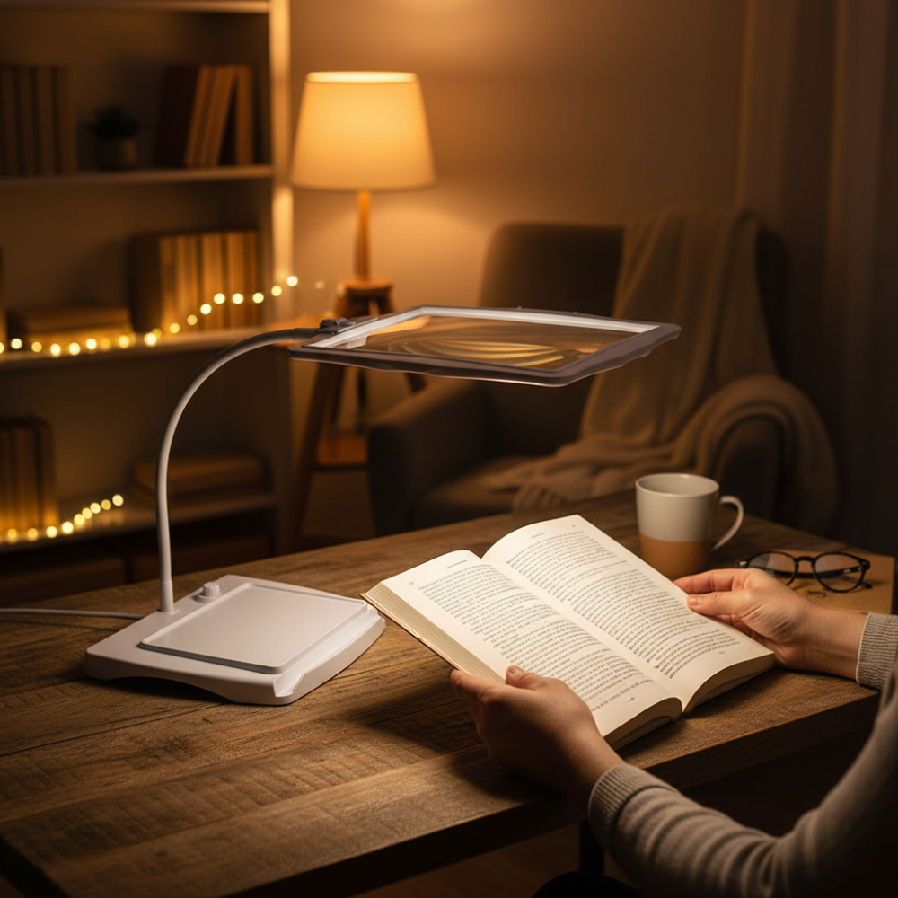 Bordlampe med forstørrelsesglas og justerbart læselampe | Meowbutter