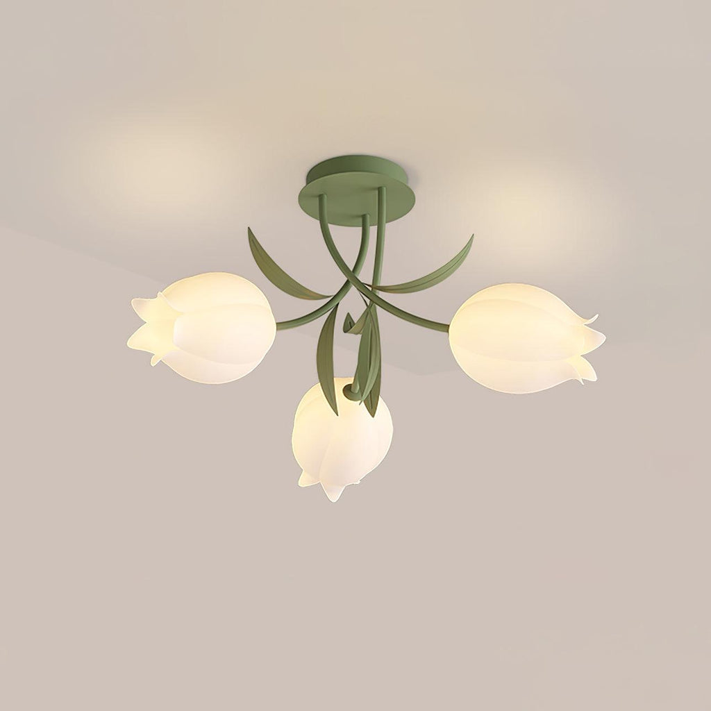 Luminária de Teto Floral com Iluminação Interior Ajustável em Metal e Acrílico
