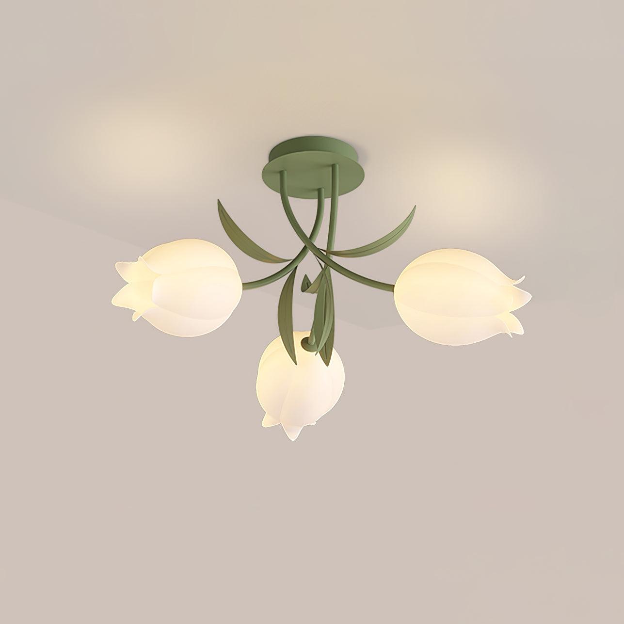 Luminária de Teto Floral com Iluminação Interior Ajustável em Metal e Acrílico