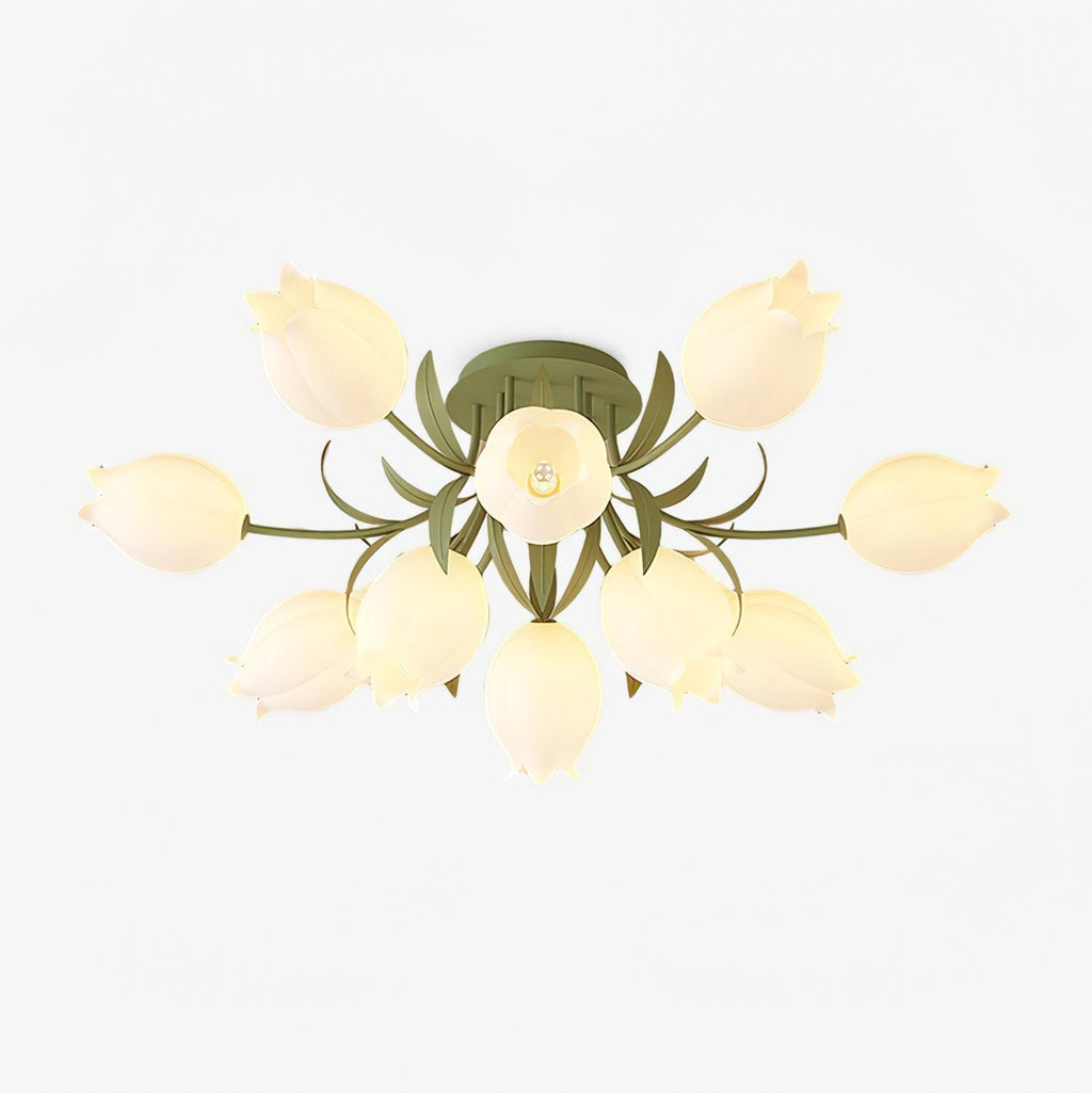 Luminária de Teto Floral com Iluminação Interior Ajustável em Metal e Acrílico