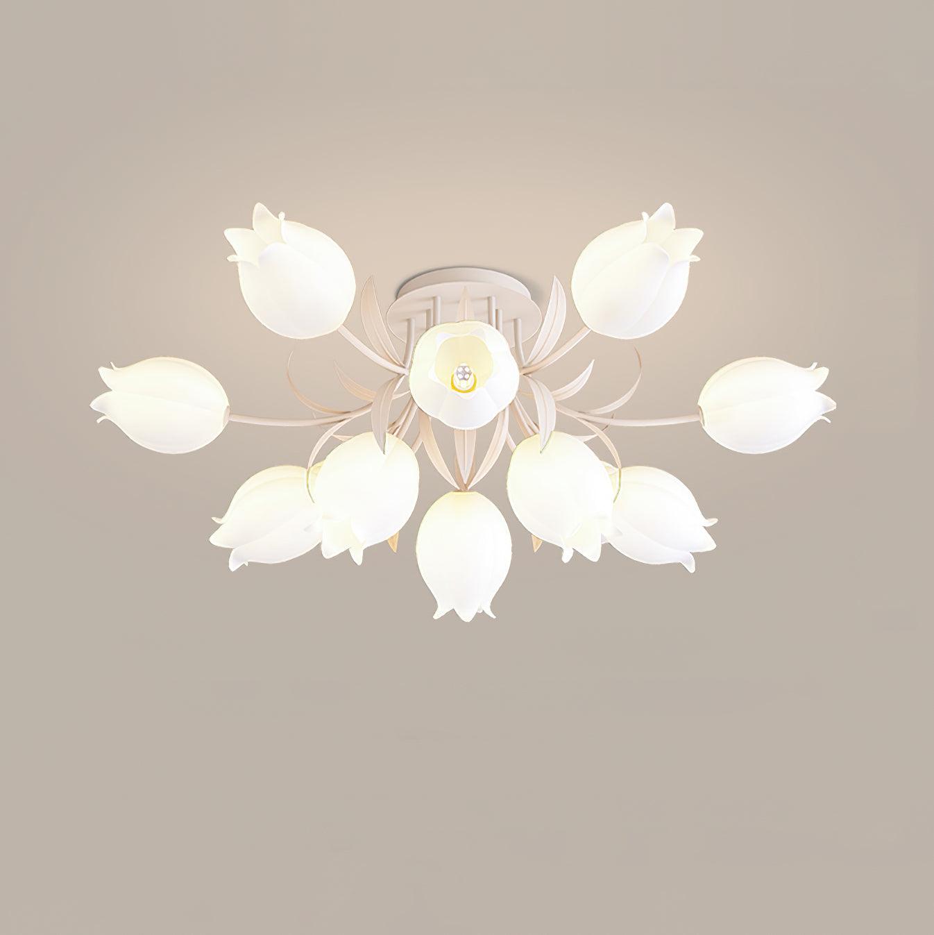 Luminária de Teto Floral com Iluminação Interior Ajustável em Metal e Acrílico