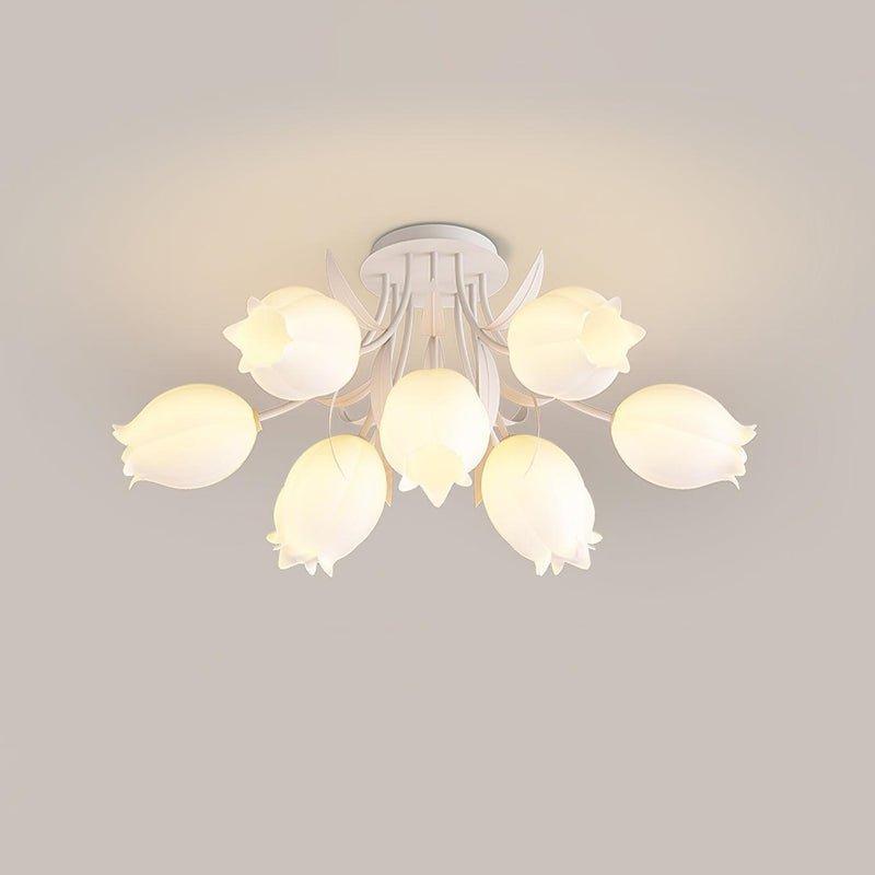 Luminária de Teto Floral com Iluminação Interior Ajustável em Metal e Acrílico