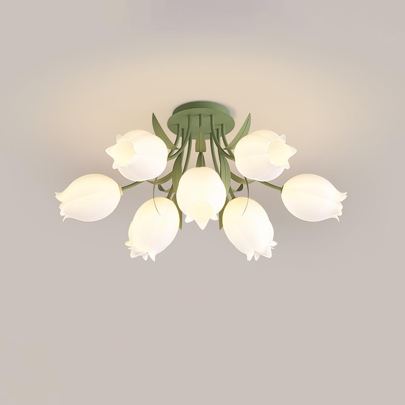 Luminária de Teto Floral com Iluminação Interior Ajustável em Metal e Acrílico