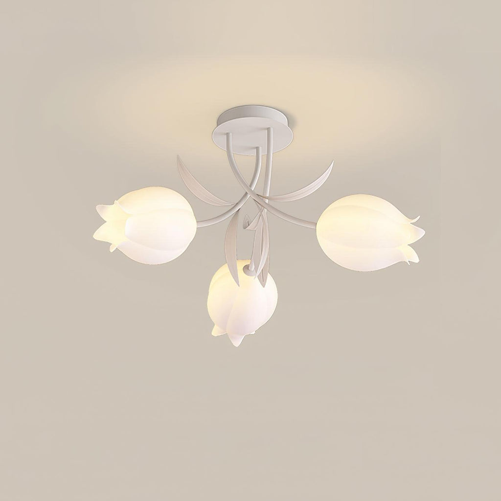 Luminária de Teto Floral com Iluminação Interior Ajustável em Metal e Acrílico