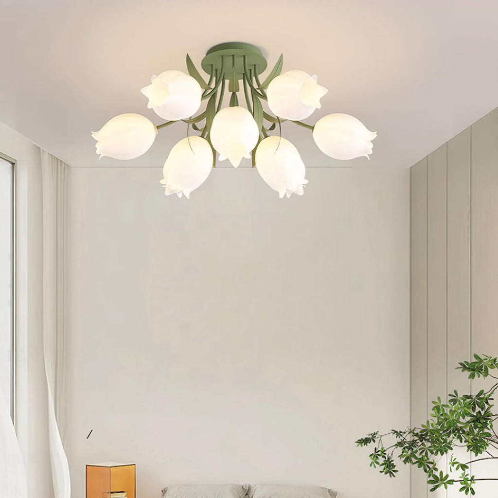 Luminária de Teto Floral com Iluminação Interior Ajustável em Metal e Acrílico