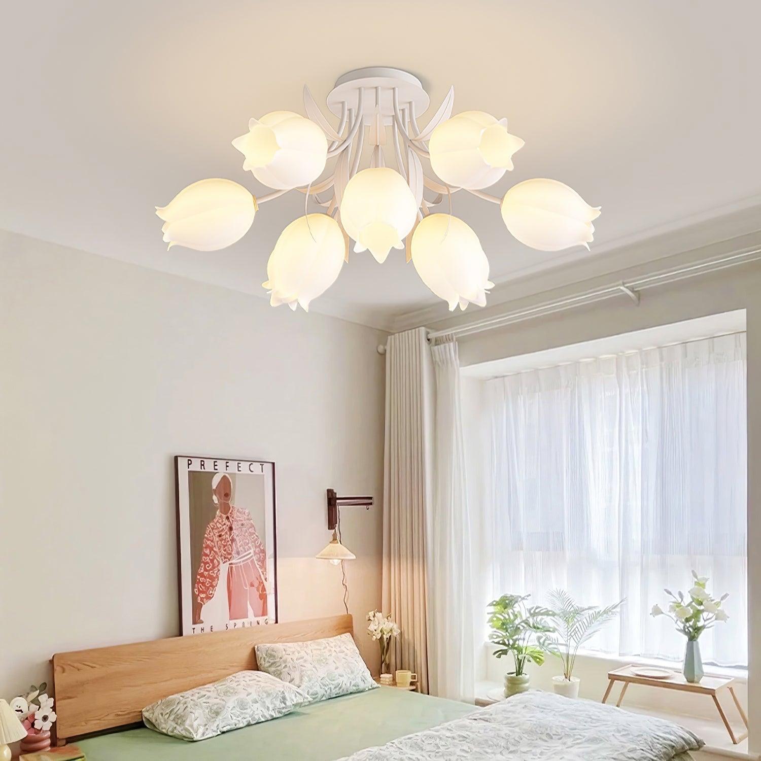 Luminária de Teto Floral com Iluminação Interior Ajustável em Metal e Acrílico