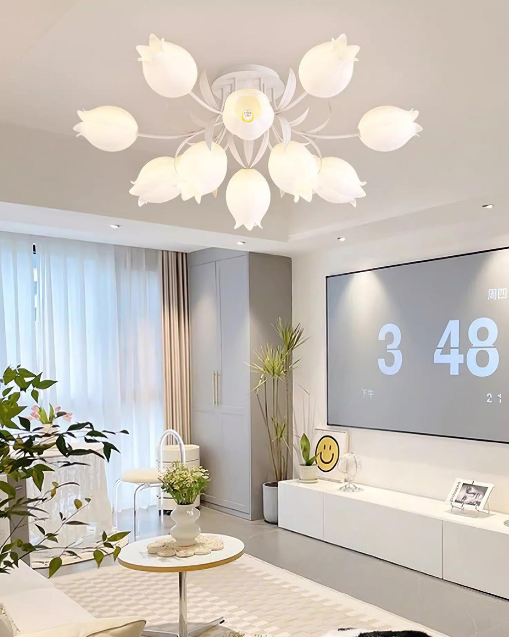 Luminária de Teto Floral com Iluminação Interior Ajustável em Metal e Acrílico