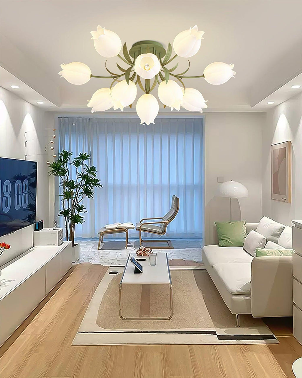 Luminária de Teto Floral com Iluminação Interior Ajustável em Metal e Acrílico
