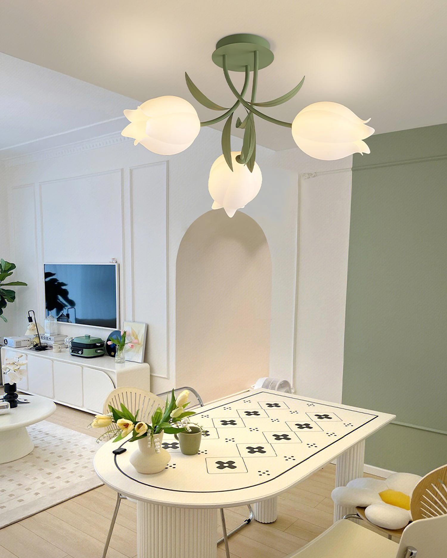 Luminária de Teto Floral com Iluminação Interior Ajustável em Metal e Acrílico
