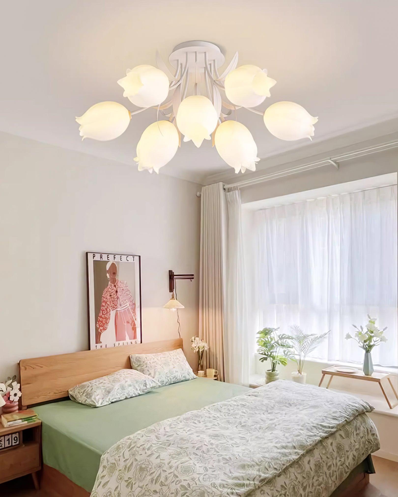 Luminária de Teto Floral com Iluminação Interior Ajustável em Metal e Acrílico