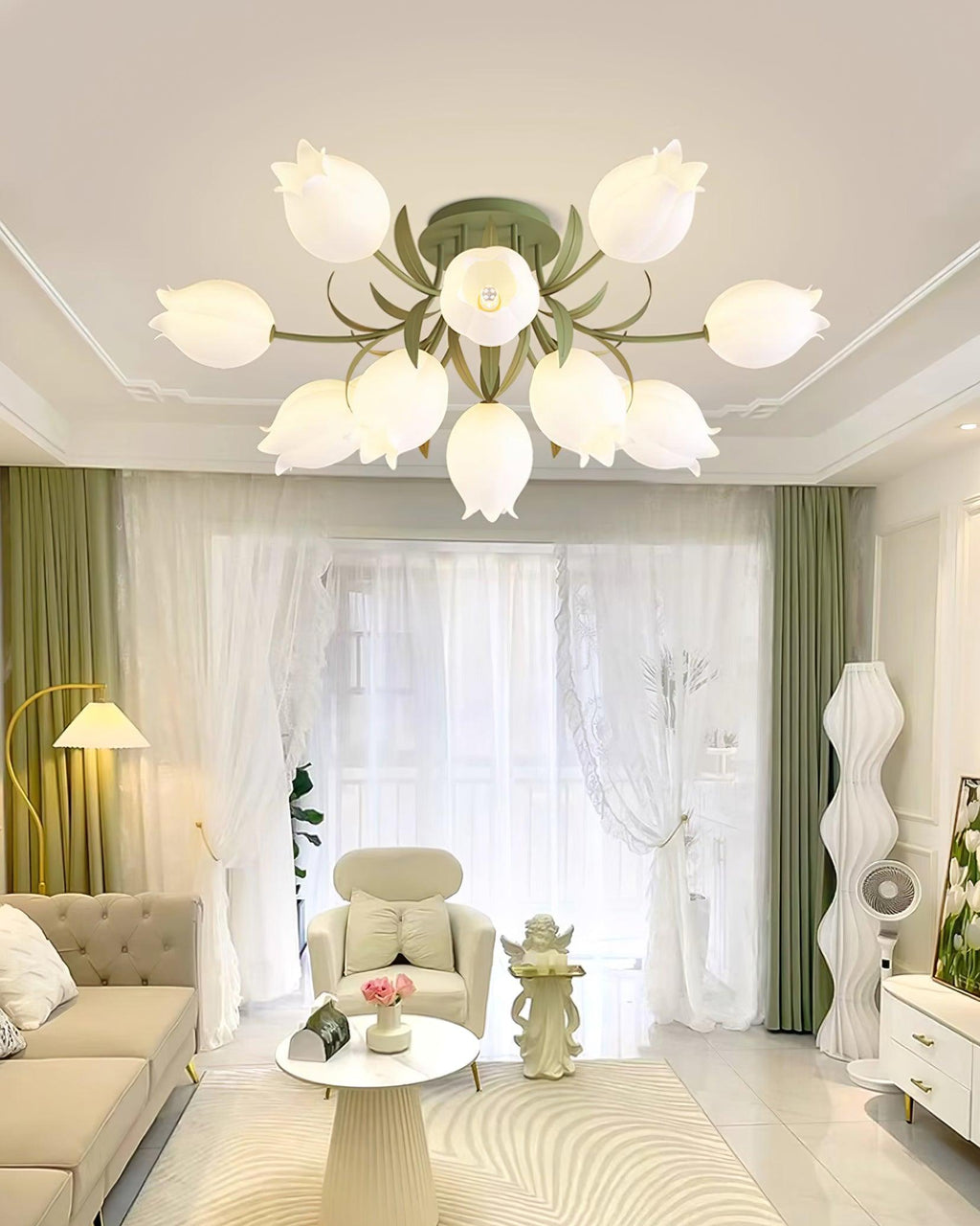 Luminária de Teto Floral com Iluminação Interior Ajustável em Metal e Acrílico