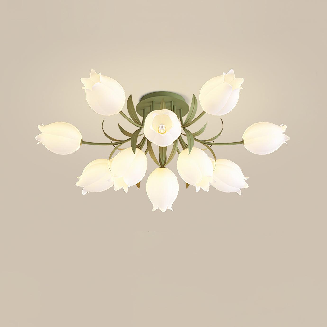 Luminária de Teto Floral com Iluminação Interior Ajustável em Metal e Acrílico