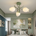 Luminária de Teto Floral com Iluminação Interior Ajustável em Metal e Acrílico