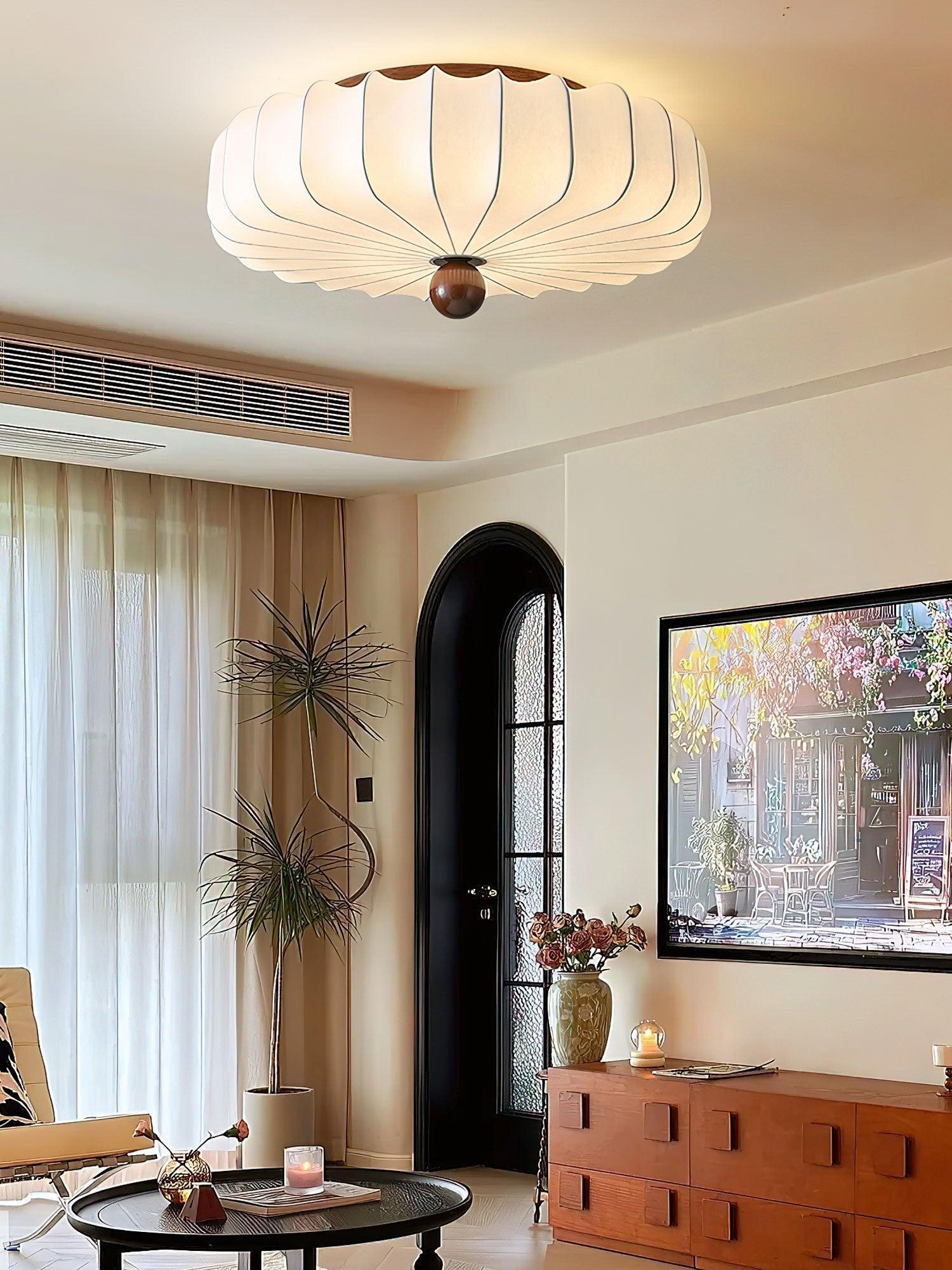 Elegant Wood Accent Ceiling Light With Floral Motif And Integrated LED
